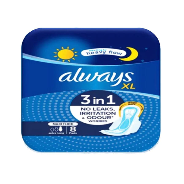 Always 3-in-1 Maxi Thick (Extra Long) Sanitary Pads, 8 Ct