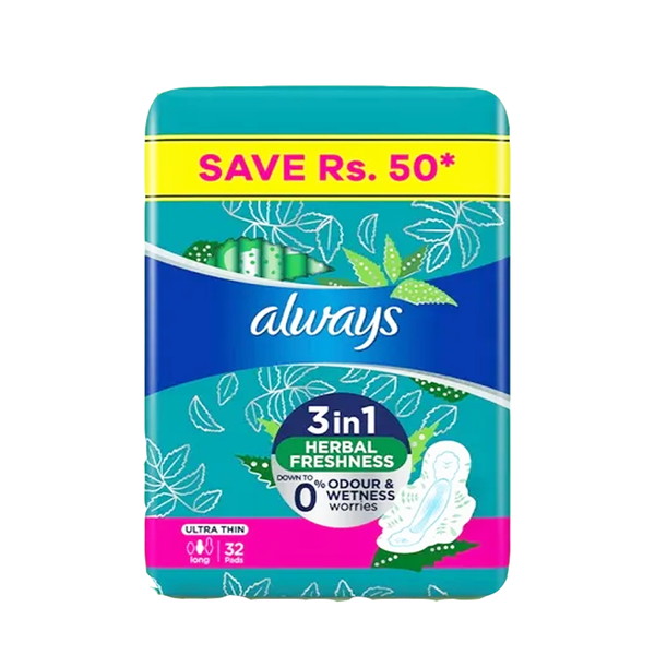 Always 3-in-1 Ultra Thin (Long) Sanitary Pads, 32 Ct