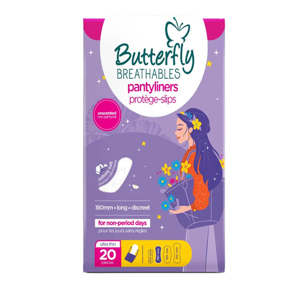 Butterfly Breathable Panty Liners (Long), 20 Ct