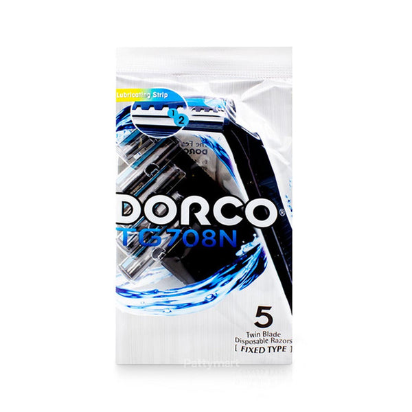 Dorco Twin Blade Disposable Razor with Lubricating Strip for Men, 5 Ct