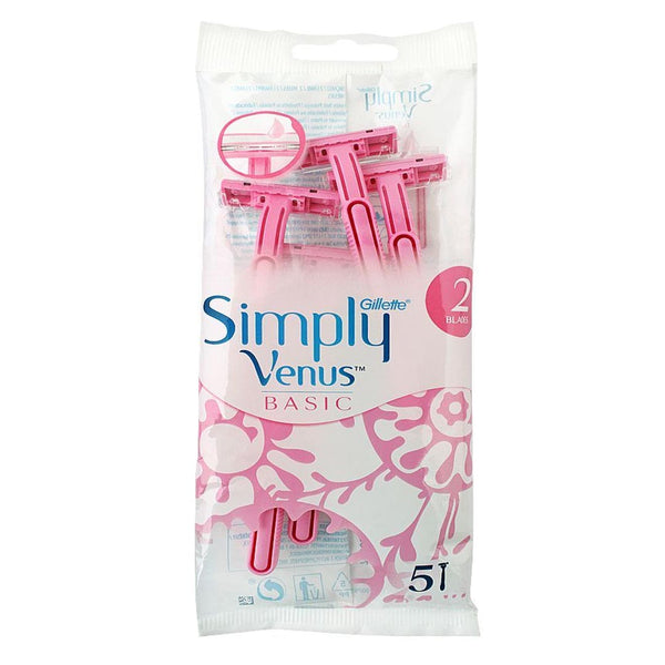 Gillette Simply Venus 2 Blades Women Disposable Razor, 5 Ct