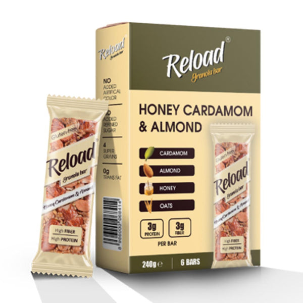 Reload Honey Cardamom & Almond Bar 40g, 6 Ct