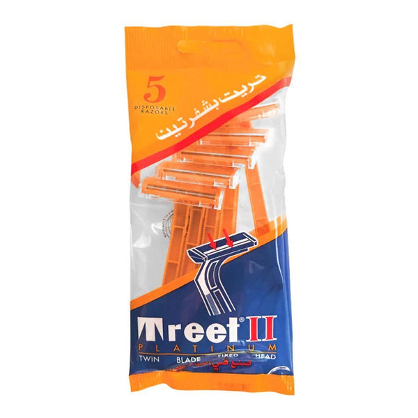 Treet II Platinum Twin Blade Disposable Razor (Orange), 5 Ct